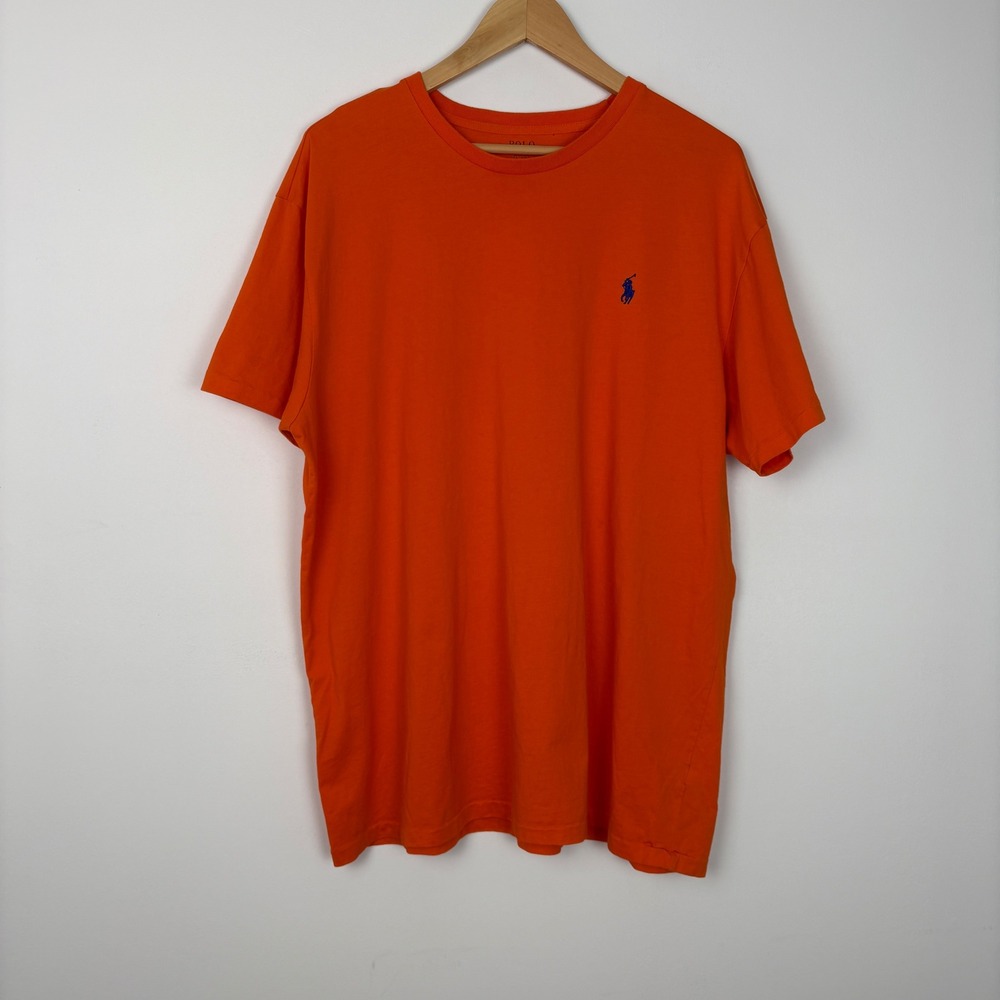 Polo Ralph Lauren Mens Crew Neck‎ Short Sleeve T Shirt Sz Large Orange Pony Logo